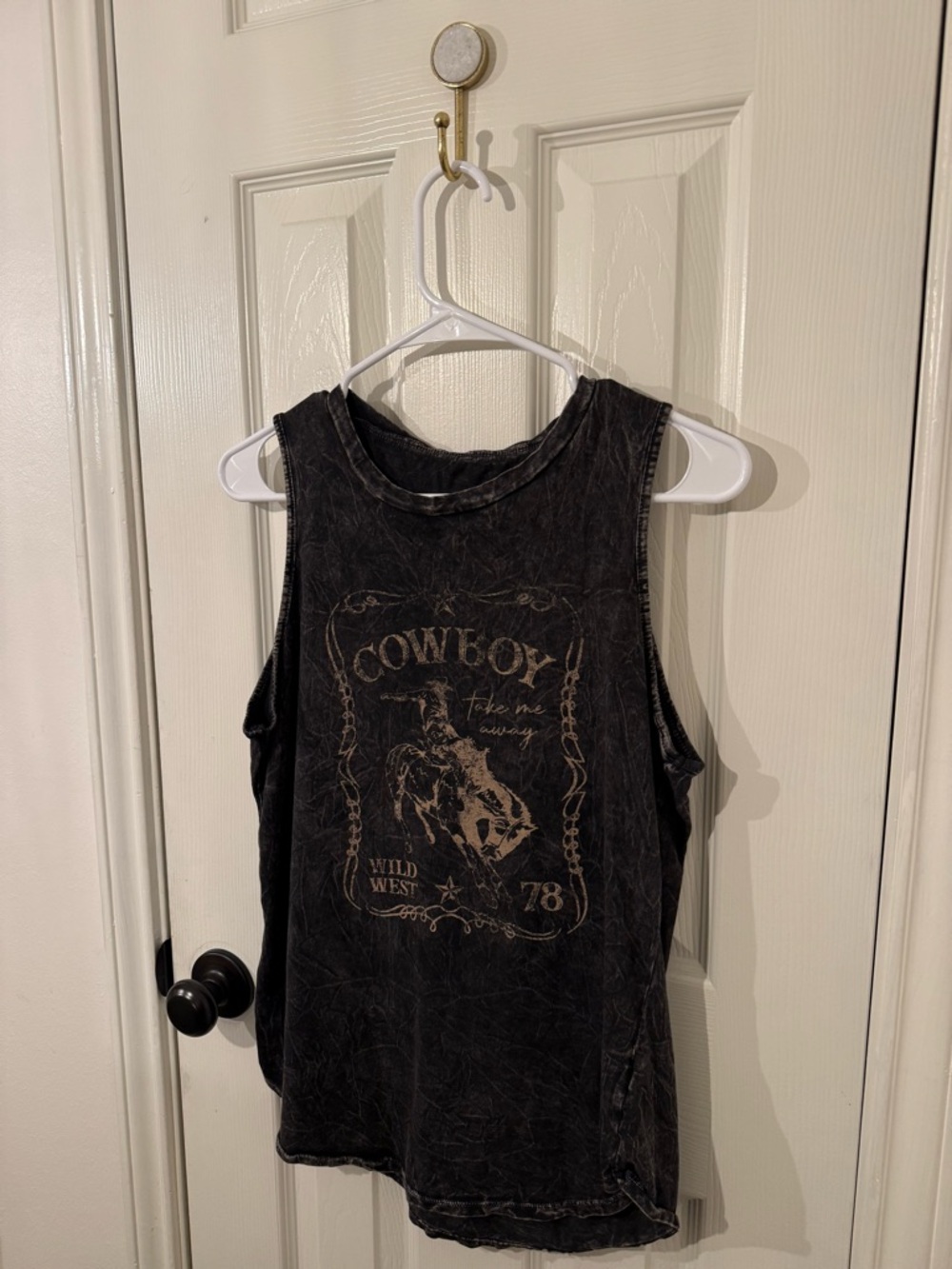Cowboy Graphic Muscle Tank - Black with Faded Tan Print